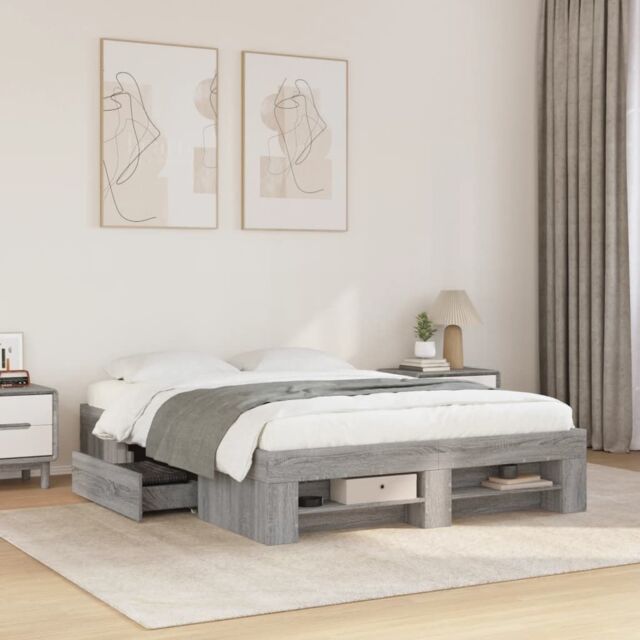 Berkfield Home Bed Frame without Mattress Grey Sonoma 120x200 cm Engineered Wood - Size: Small Double - image 1