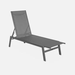 sweeek Set Of 2 Multi-position Deckchairs Textilene & Steel in Grey - thumbnail 2