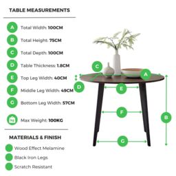 FurnitureboxUK Koko 4-Seater Round Melamine Scratch Resistant Dining Table With Black Legs in Walnut - thumbnail 8