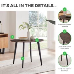 FurnitureboxUK Koko 4-Seater Round Melamine Scratch Resistant Dining Table With Black Legs in Walnut - thumbnail 7