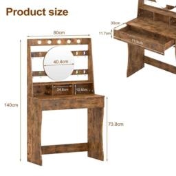 KEEPREAPER Stylish Dressing Table with Lights & Adjustable Lighting Colours in Brown - thumbnail 3