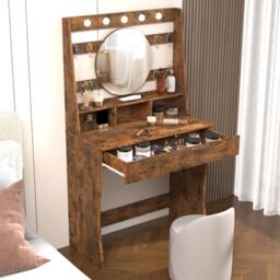 KEEPREAPER Stylish Dressing Table with Lights & Adjustable Lighting Colours in Brown - thumbnail 8