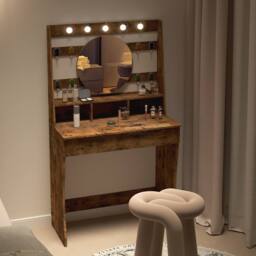 KEEPREAPER Stylish Dressing Table with Lights & Adjustable Lighting Colours in Brown - thumbnail 9