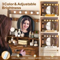 KEEPREAPER Stylish Dressing Table with Lights & Adjustable Lighting Colours in Brown - thumbnail 5