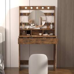 KEEPREAPER Stylish Dressing Table with Lights & Adjustable Lighting Colours in Brown - thumbnail 1