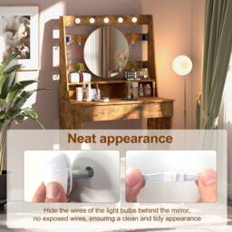 KEEPREAPER Stylish Dressing Table with Lights & Adjustable Lighting Colours in Brown - thumbnail 7