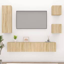 Berkfield Home 5 Piece TV Cabinet Set Sonoma Oak Engineered Wood in Light Oak - thumbnail 2