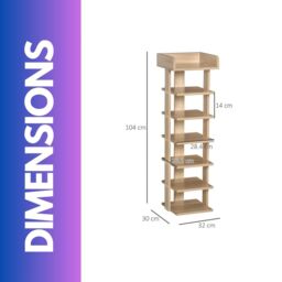 FURNOS Narrow 7-Tier Vertical Shoe Rack Organise Hallway in Natural - thumbnail 6