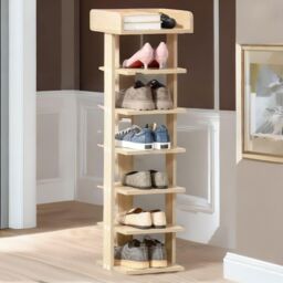 FURNOS Narrow 7-Tier Vertical Shoe Rack Organise Hallway in Natural - thumbnail 1