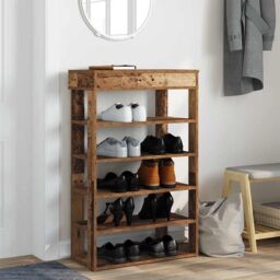 Berkfield Home Shoe Rack Old Wood 60x30x98 cm Engineered Wood in Brown - Size: 60 x 30 x 98 cm - thumbnail 3