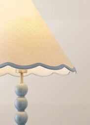 ValueLights Bobbins Powder Blue Floor Lamp with Tapered Natural Linen Scallop Shade in Pale Blue - thumbnail 4