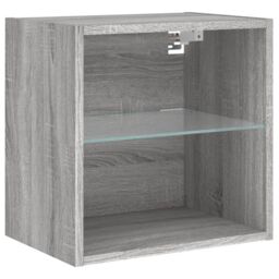 Berkfield Home Bedside Cabinet with LED Lights Wall-mounted Grey Sonoma - thumbnail 6