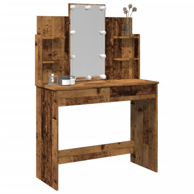 Berkfield Home Dressing Table with LED Lights Old Wood 96x40x142 cm in Brown - Size: 96 x 40 x 142 cm - image 1
