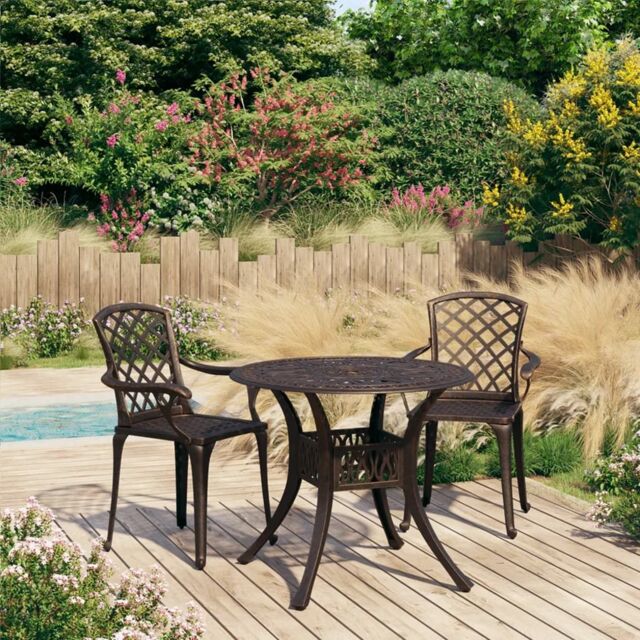 Berkfield Home 3 Piece Bistro Set Cast Aluminium Bronze in Brown - image 1