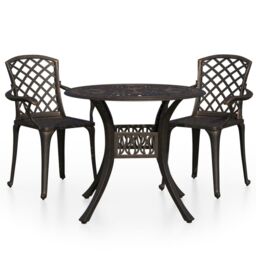 Berkfield Home 3 Piece Bistro Set Cast Aluminium Bronze in Brown - thumbnail 2