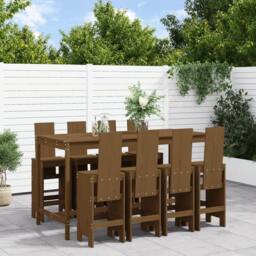 Berkfield Home Beautiful 9 Piece Garden Bar Set Honey Brown Solid Wood Pine - thumbnail 2