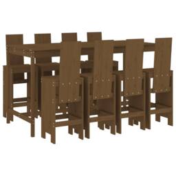 Berkfield Home Beautiful 9 Piece Garden Bar Set Honey Brown Solid Wood Pine - thumbnail 3