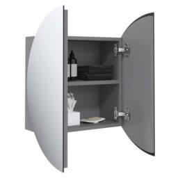 Berkfield Home Beautiful Bathroom Cabinet with Round Mirror&LED Grey 40x40x17.5 cm - thumbnail 5