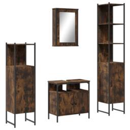 Berkfield Home Durable 4 Piece Bathroom Furniture Set Smoked Oak Engineered Wood in Brown - thumbnail 3