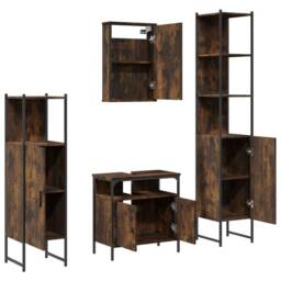 Berkfield Home Durable 4 Piece Bathroom Furniture Set Smoked Oak Engineered Wood in Brown - thumbnail 6