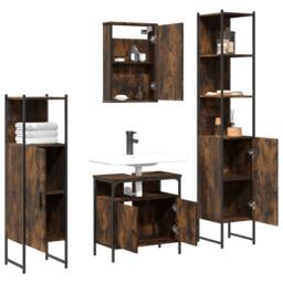 Berkfield Home Durable 4 Piece Bathroom Furniture Set Smoked Oak Engineered Wood in Brown - thumbnail 4
