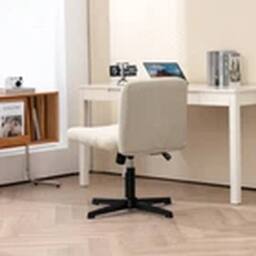 EONLION Armless Office Chair Fabric Padded Seat Visitor Chair Beige - thumbnail 2
