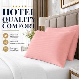 Homes-Linen Microfiber Stripe Pillowcases Set of 2 Hotel Quality in Pale Pink - Size: Standard Pillow Case - thumbnail 3