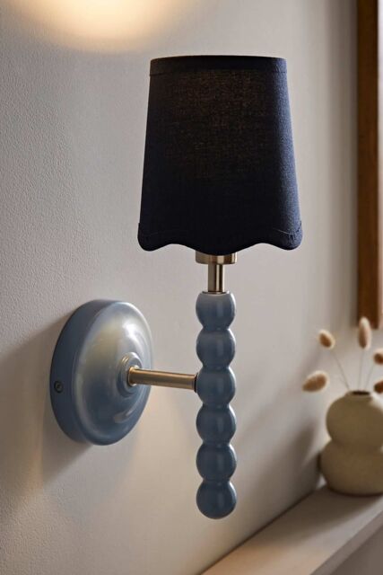 ValueLights Bobbins Pastel Bobble Wall Light & Navy Linen Lamp Shade - image 1