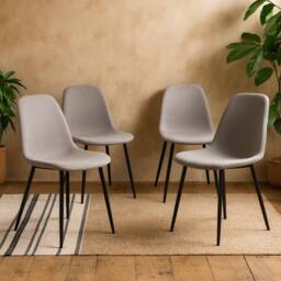 Wyld Haus Venice Set of 4 Light Grey Fabric Dining Chairs with Black Steel Legs - thumbnail 1
