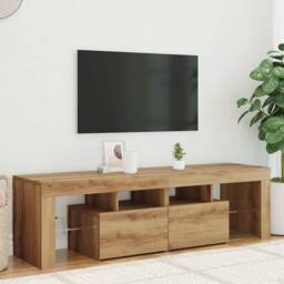 Berkfield Home TV Cabinet with LED Lights Artisan Oak 140x36.5x40 cm Engineered Wood in Brown - thumbnail 2