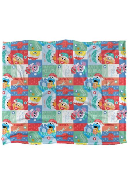 Sesame Street Happy Holiday Squares Pattern Silky Touch Super Soft Throw Blanket 152 X 127 cm in White - image 1