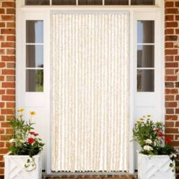 Berkfield Home Soft Fly Curtain Beige & White 100x220 cm Chenille - thumbnail 2