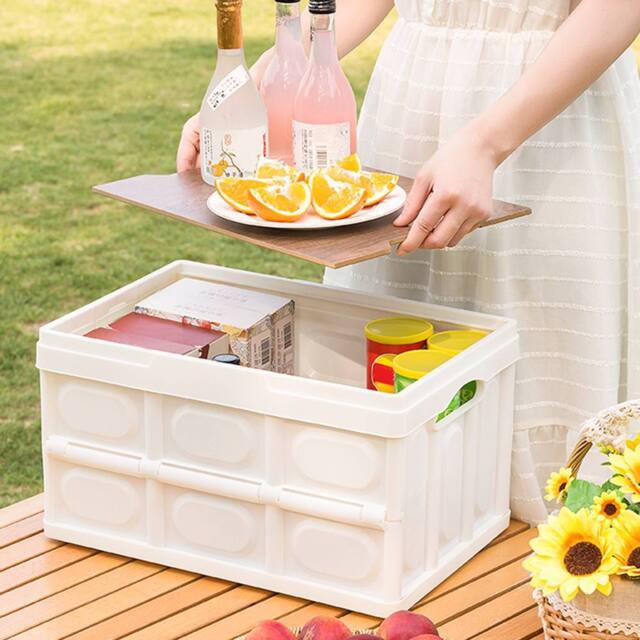 Living and Home 55L Collapsible Outdoor Camping Storage Box Folding Container in Beige - image 1