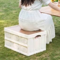 Living and Home 55L Collapsible Outdoor Camping Storage Box Folding Container in Beige - thumbnail 5