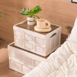 Living and Home 55L Collapsible Outdoor Camping Storage Box Folding Container in Beige - thumbnail 7