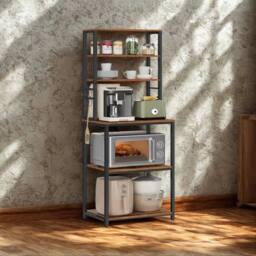 Pirlo Plush Industrial 6 Tier Wide Kitchen Storage Rack With Shelves in Brown - thumbnail 4