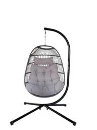 Hanging Egg Chair Basket Chair with Cushion, Swing Egg Chair for Indoor Outdoor Patio Garden - Black