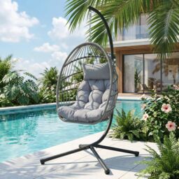 Alivio Grey Hanging Egg Chair with Cushion for Indoor & Outdoor Use - thumbnail 9
