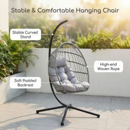 Alivio Grey Hanging Egg Chair with Cushion for Indoor & Outdoor Use - thumbnail 5