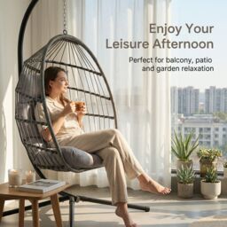 Alivio Grey Hanging Egg Chair with Cushion for Indoor & Outdoor Use - thumbnail 4