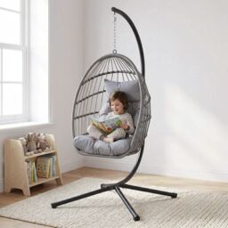 Alivio Grey Hanging Egg Chair with Cushion for Indoor & Outdoor Use - thumbnail 3