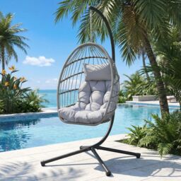 Alivio Grey Hanging Egg Chair with Cushion for Indoor & Outdoor Use - thumbnail 2