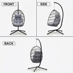 Alivio Grey Hanging Egg Chair with Cushion for Indoor & Outdoor Use - thumbnail 6