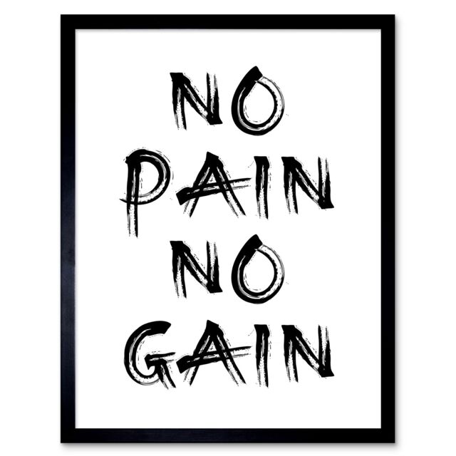 "Artery8 Wall Art Print Gym Decor Inspiration No Pain No Gain Inspirational Exercise Art Framed in Black - Size: W12"" x H16""" - image 1