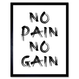 "Artery8 Wall Art Print Gym Decor Inspiration No Pain No Gain Inspirational Exercise Art Framed in Black - Size: W12"" x H16""" - thumbnail 1