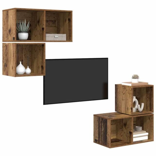 Berkfield Home TV Cabinet Set 4 pcs Old wood 37 x 37 x 72 cm Engineered wood in Brown - image 1