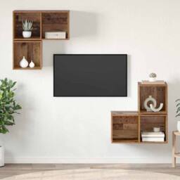 Berkfield Home TV Cabinet Set 4 pcs Old wood 37 x 37 x 72 cm Engineered wood in Brown - thumbnail 2