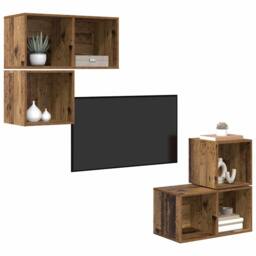 Berkfield Home TV Cabinet Set 4 pcs Old wood 37 x 37 x 72 cm Engineered wood in Brown - thumbnail 1