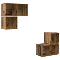 Berkfield Home TV Cabinet Set 4 pcs Old wood 37 x 37 x 72 cm Engineered wood in Brown - thumbnail 3