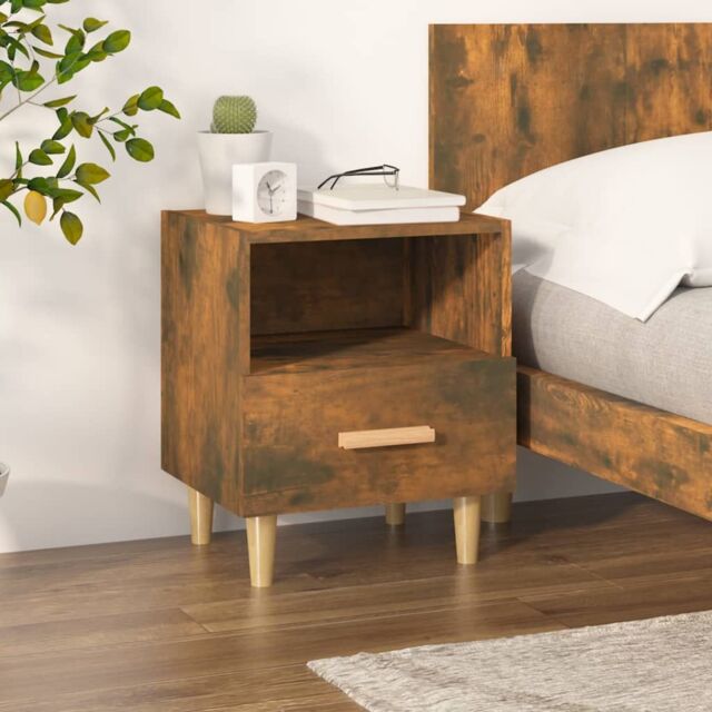 Berkfield Home Bedside Cabinet Smoked Oak 40x35x47 cm in Brown - Size: 40 x 35 x 47 cm - image 1